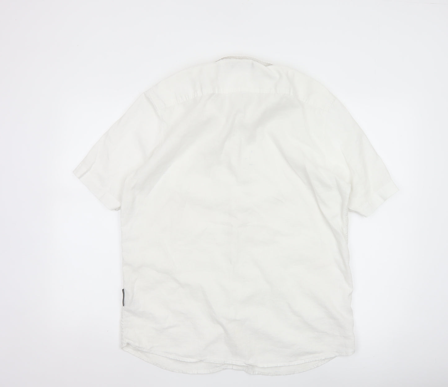 French Connection Men's White Linen Cotton Short Sleeve Shirt L