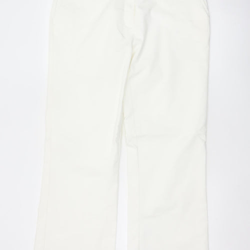 Adidas Women White Size 16 Straight Leg Cotton Blend Trousers