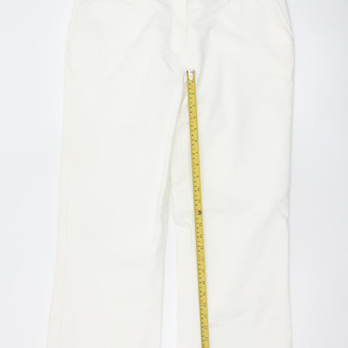 Adidas Women White Size 16 Straight Leg Cotton Blend Trousers
