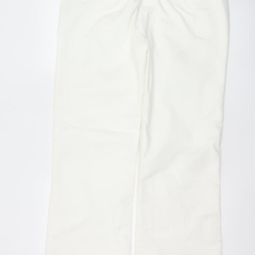 Adidas Women White Size 16 Straight Leg Cotton Blend Trousers