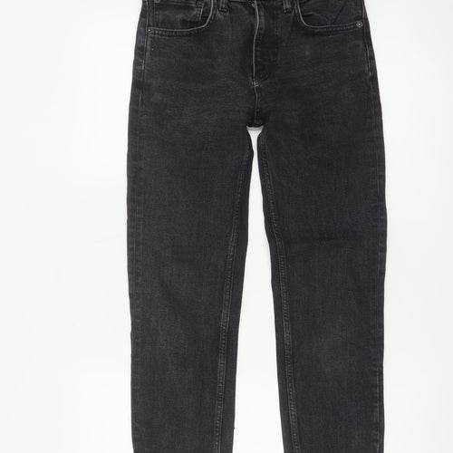 Zara Women Black Mid Rise Straight Jeans Size 8 Distressed Hem