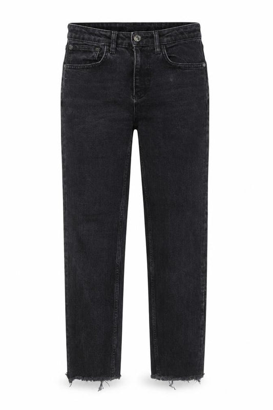 Zara Women Black Mid Rise Straight Jeans Size 8 Distressed Hem