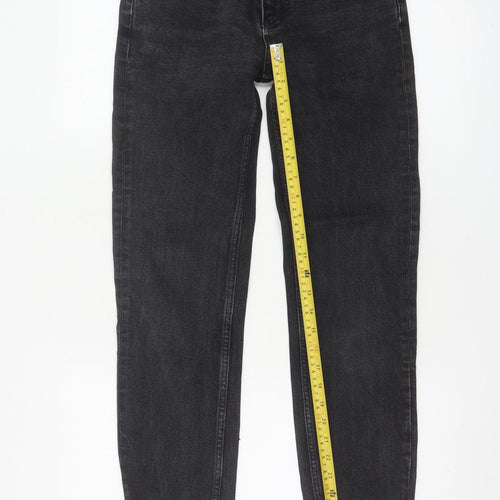 Zara Women Black Mid Rise Straight Jeans Size 8 Distressed Hem