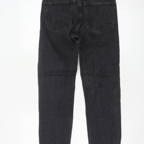 Zara Women Black Mid Rise Straight Jeans Size 8 Distressed Hem