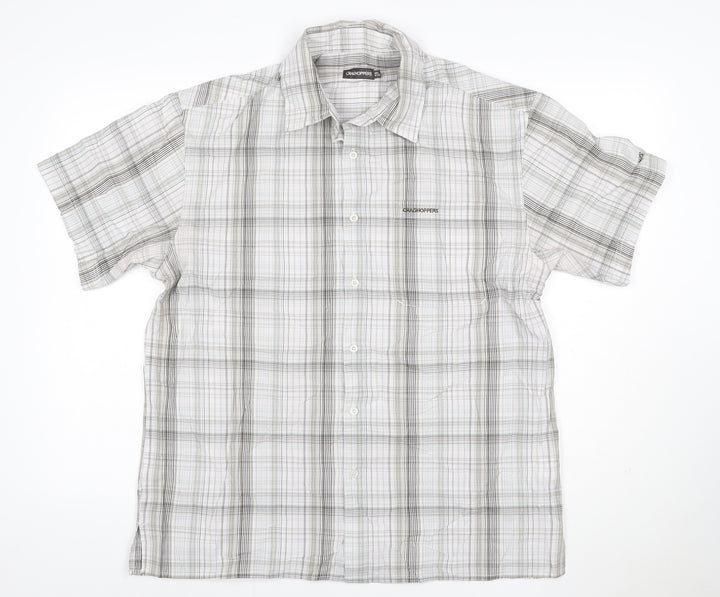 Craghoppers Men's Grey Check Short Sleeve Button-Up Shirt L