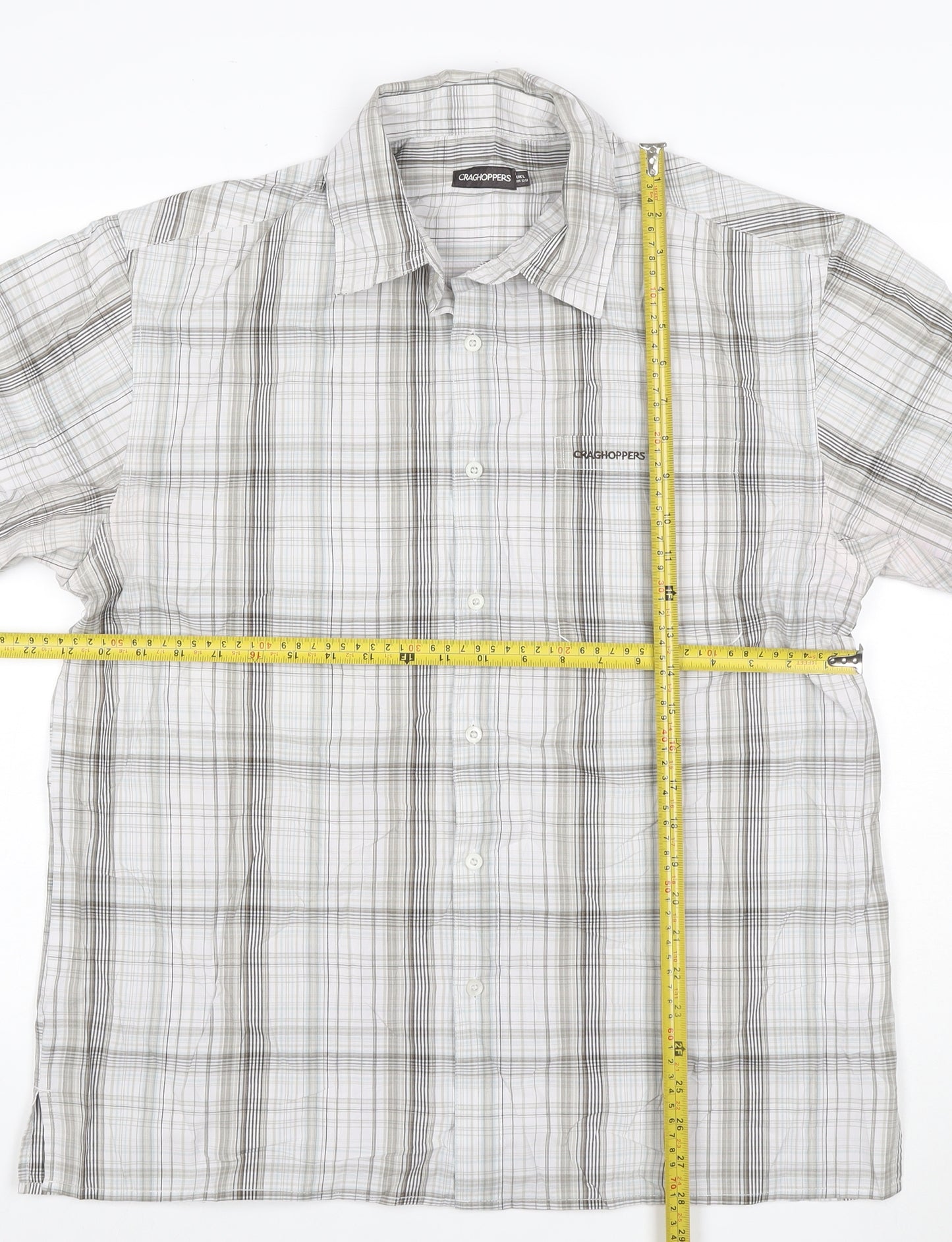 Craghoppers Men's Grey Check Short Sleeve Button-Up Shirt L