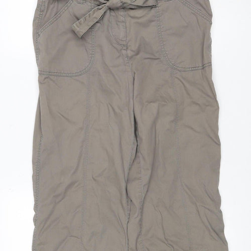 Marks and Spencer Women Brown Cropped Wide-Leg Belted Cotton Trousers UK 12
