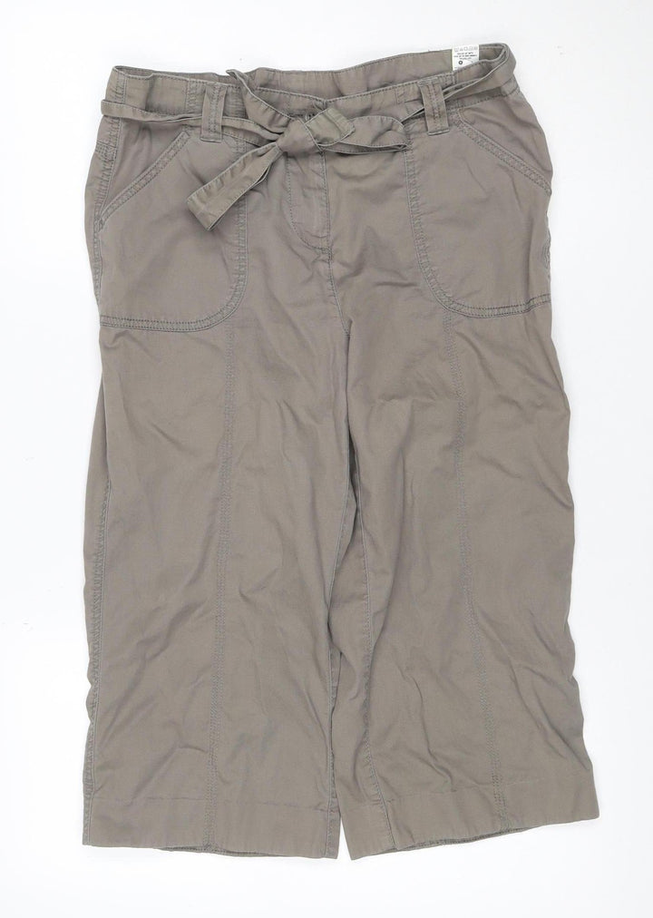 Marks and Spencer Women Brown Cropped Wide-Leg Belted Cotton Trousers UK 12