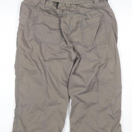 Marks and Spencer Women Brown Cropped Wide-Leg Belted Cotton Trousers UK 12