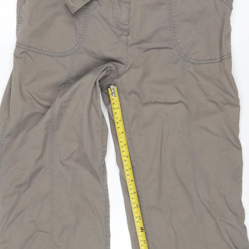 Marks and Spencer Women Brown Cropped Wide-Leg Belted Cotton Trousers UK 12