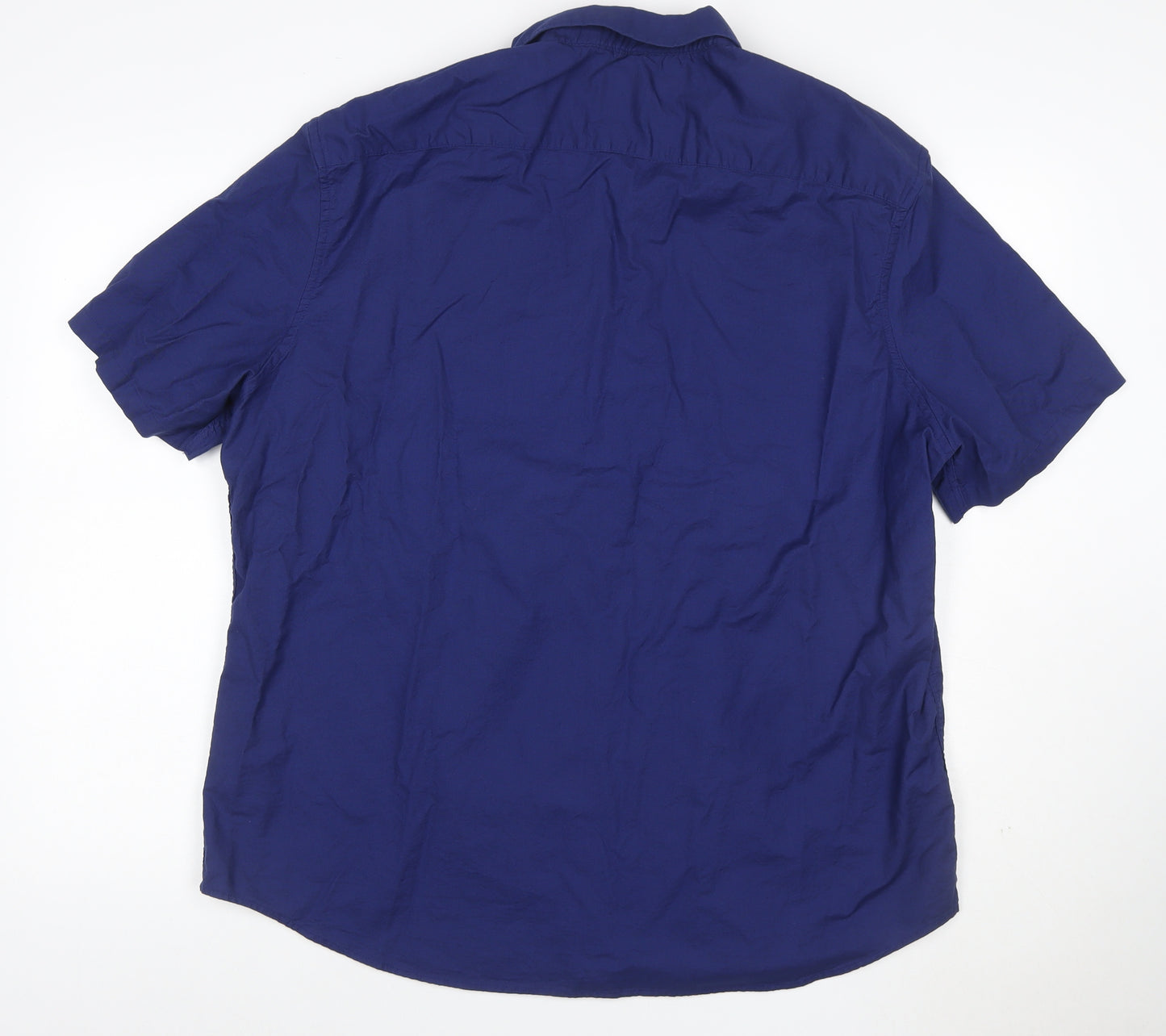 Marks and Spencer Men's Blue 2XL Regular Fit Short Sleeve Button-Up Shirt