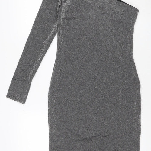 Warehouse Women’s Silver One Shoulder Midi Bodycon Dress Size 10