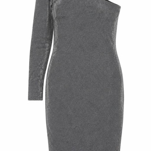 Warehouse Women’s Silver One Shoulder Midi Bodycon Dress Size 10