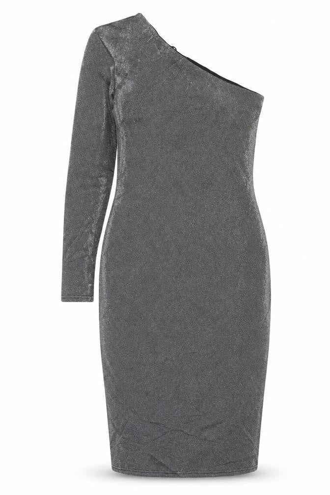 Warehouse Women’s Silver One Shoulder Midi Bodycon Dress Size 10