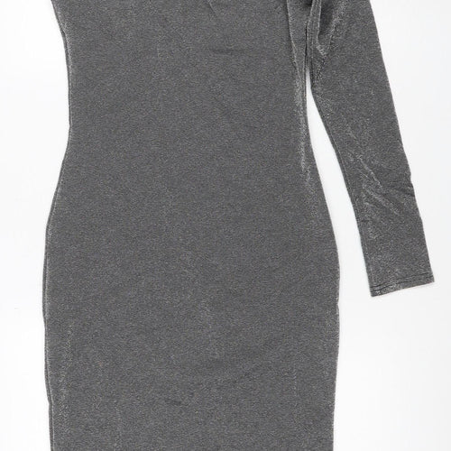 Warehouse Women’s Silver One Shoulder Midi Bodycon Dress Size 10