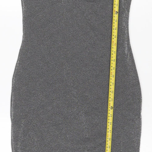 Warehouse Women’s Silver One Shoulder Midi Bodycon Dress Size 10