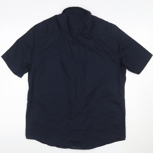 Marks and Spencer Men's Blue Linen Blend Short Sleeve Shirt M