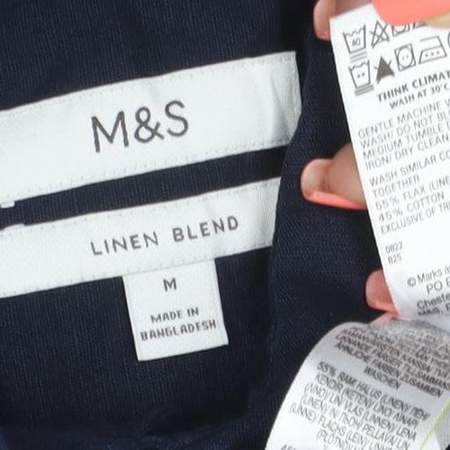 Marks and Spencer Men's Blue Linen Blend Short Sleeve Shirt M