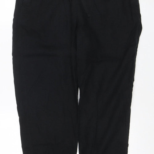 Marks and Spencer Women's Black Linen Blend Jogger Trousers Size 18 Short