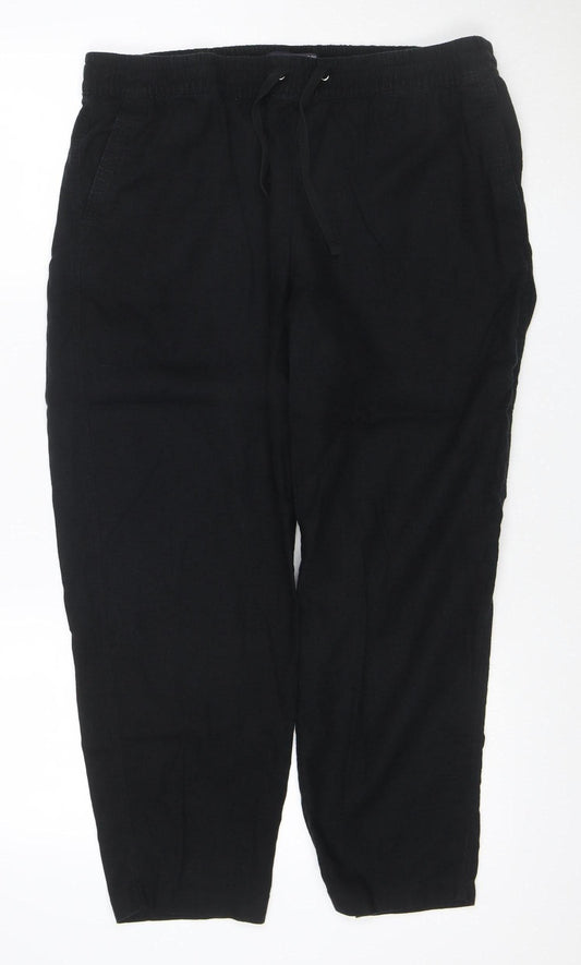 Marks and Spencer Women's Black Linen Blend Jogger Trousers Size 18 Short