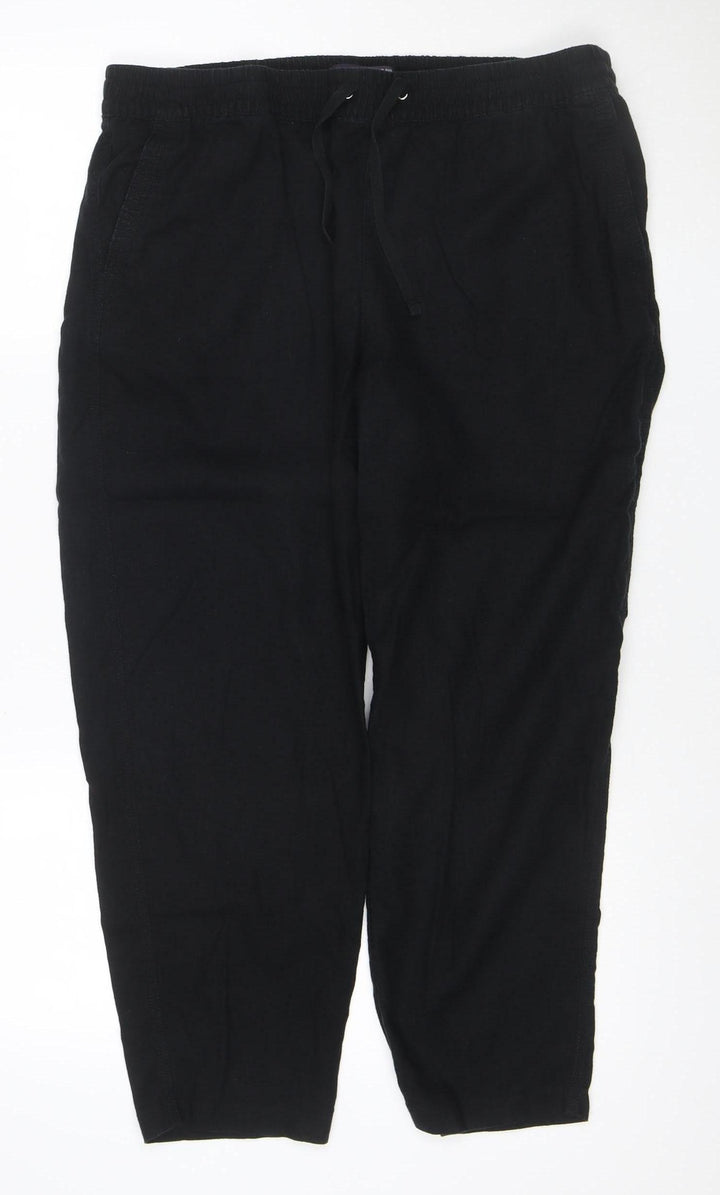 Marks and Spencer Women's Black Linen Blend Jogger Trousers Size 18 Short
