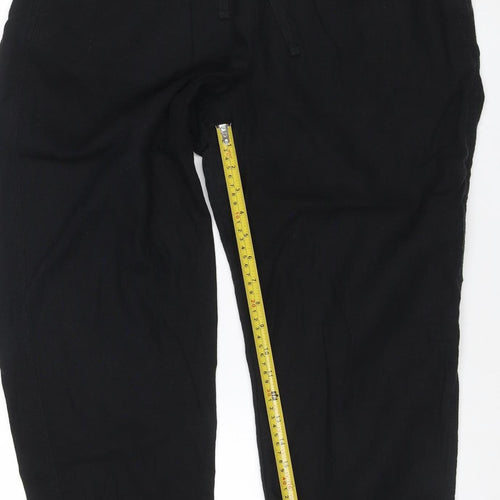 Marks and Spencer Women's Black Linen Blend Jogger Trousers Size 18 Short