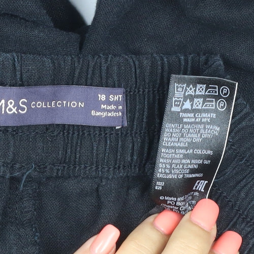 Marks and Spencer Women's Black Linen Blend Jogger Trousers Size 18 Short