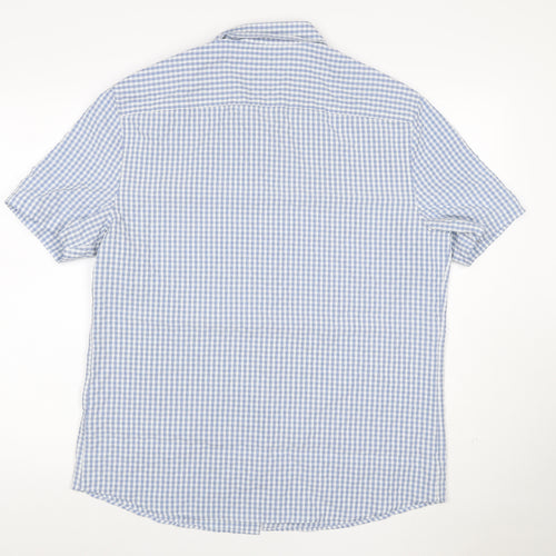 Marks and Spencer Men Blue Check Modal Blend Short Sleeve Shirt L