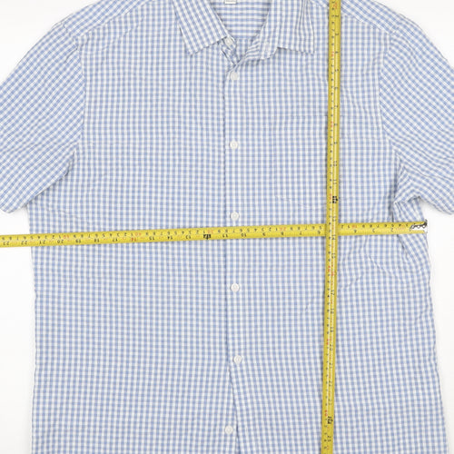 Marks and Spencer Men Blue Check Modal Blend Short Sleeve Shirt L