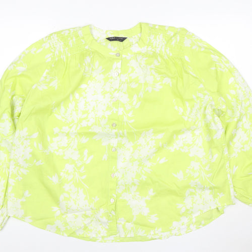 Marks and Spencer Women's Green Floral Long Sleeve Blouse Size 14