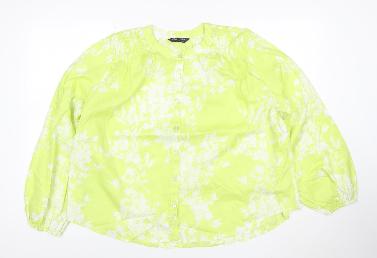 Marks and Spencer Women's Green Floral Long Sleeve Blouse Size 14