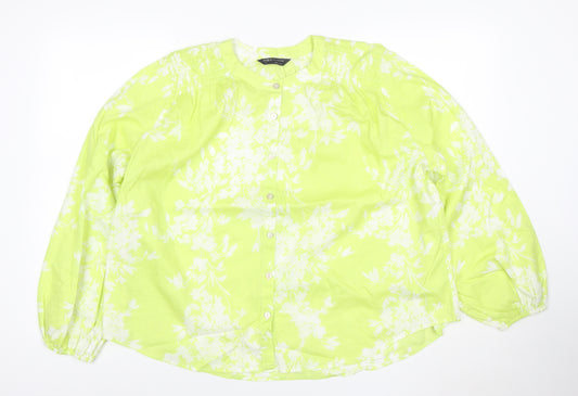 Marks and Spencer Women's Green Floral Long Sleeve Blouse Size 14
