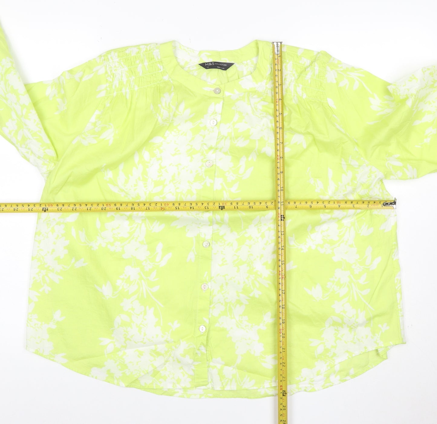 Marks and Spencer Women's Green Floral Long Sleeve Blouse Size 14