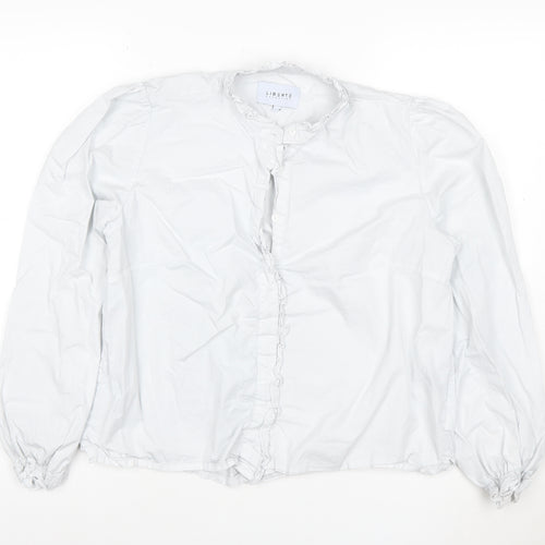 Liberté Essentiel Women’s White Ruffle Cotton Blouse L