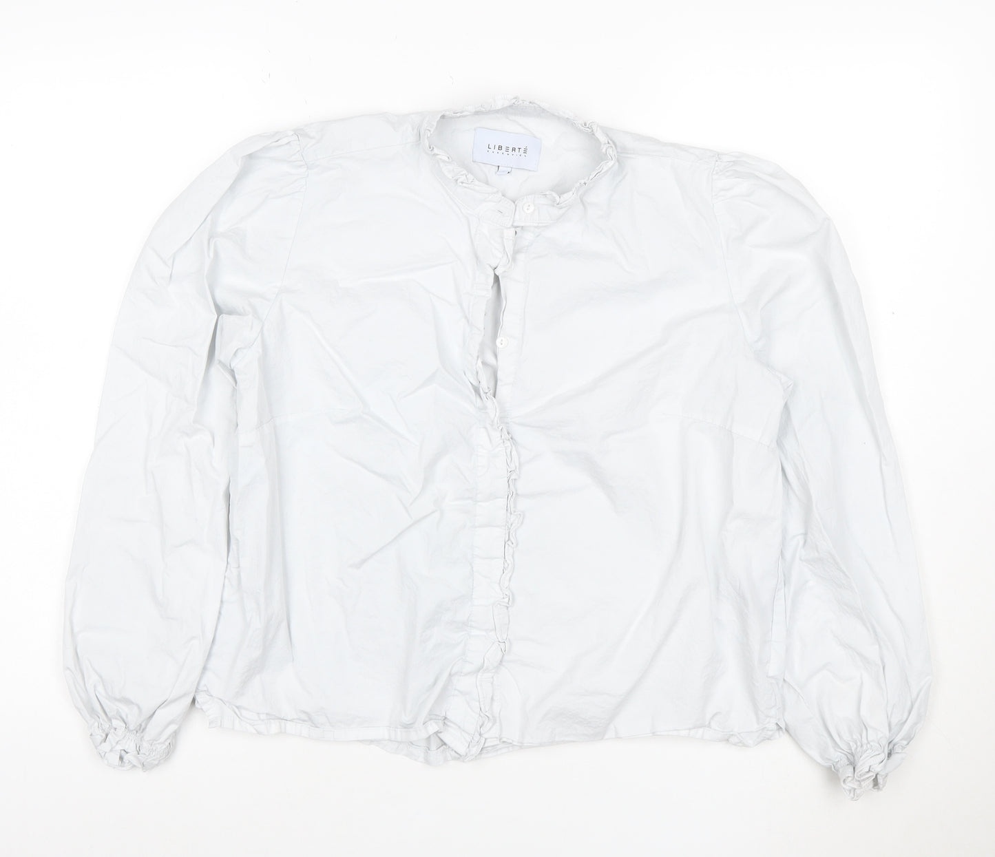 Liberté Essentiel Women’s White Ruffle Cotton Blouse L