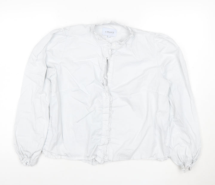 Liberté Essentiel Women’s White Ruffle Cotton Blouse L