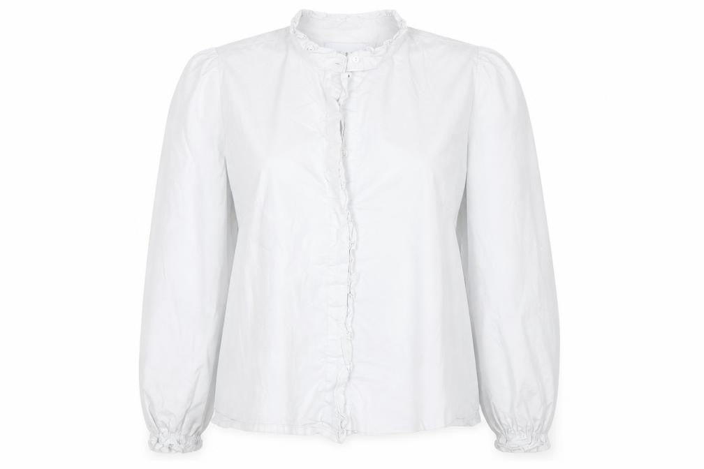 Liberté Essentiel Women’s White Ruffle Cotton Blouse L