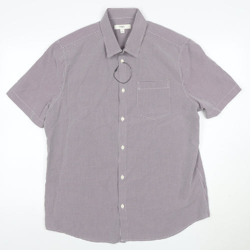 Marks and Spencer Men Purple Check Short Sleeve Collared T-Shirt L