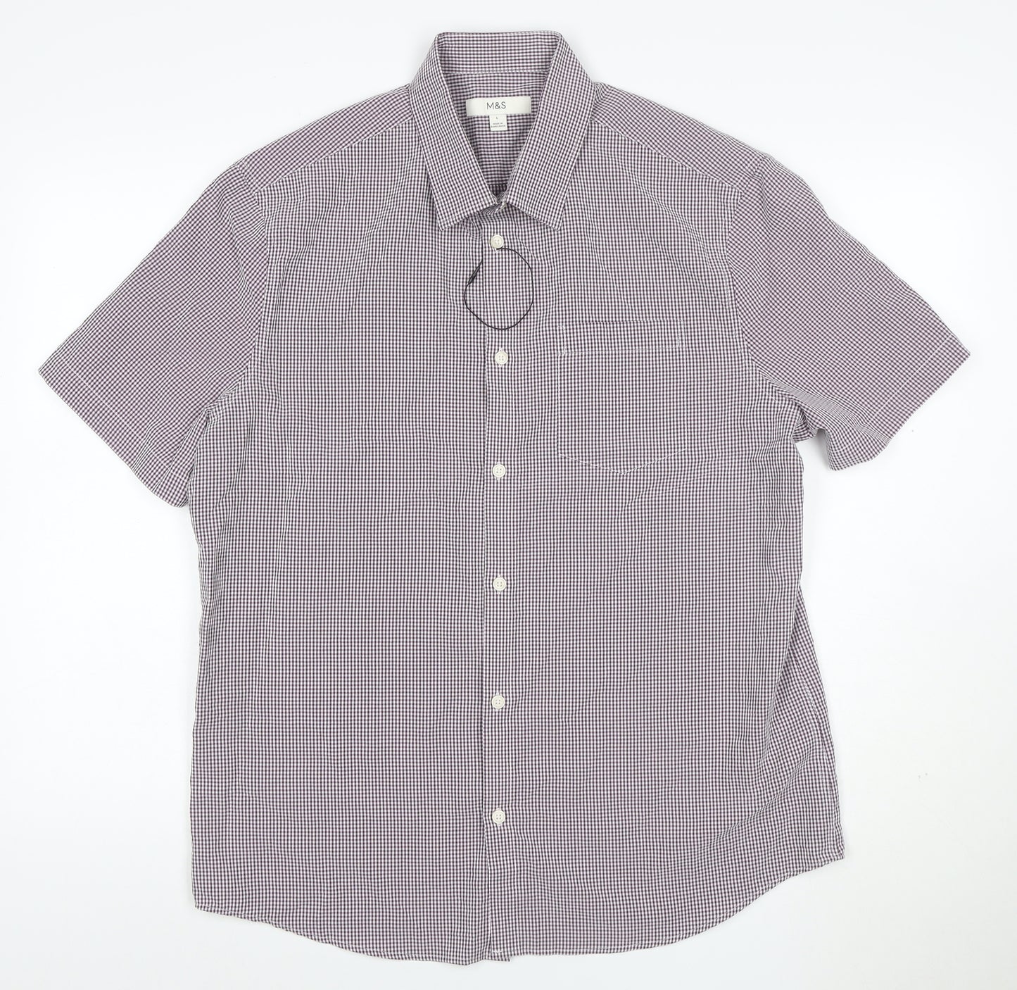 Marks and Spencer Men Purple Check Short Sleeve Collared T-Shirt L