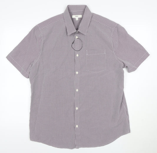 Marks and Spencer Men Purple Check Short Sleeve Collared T-Shirt L