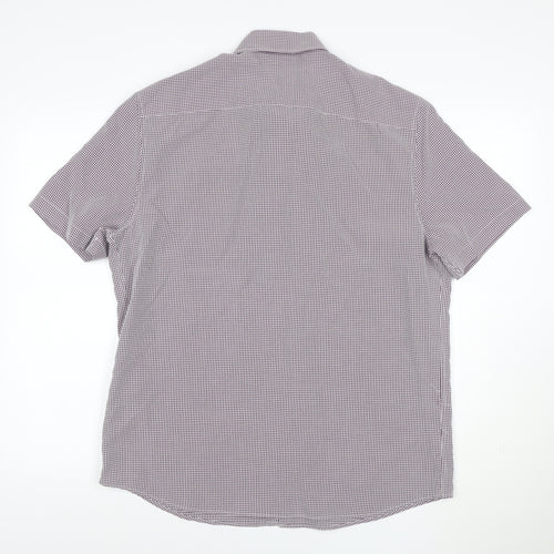 Marks and Spencer Men Purple Check Short Sleeve Collared T-Shirt L
