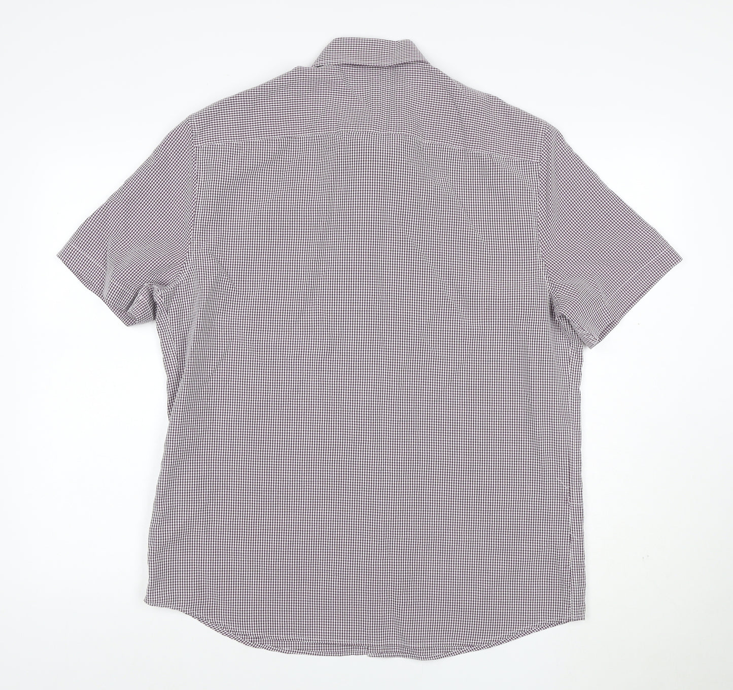 Marks and Spencer Men Purple Check Short Sleeve Collared T-Shirt L