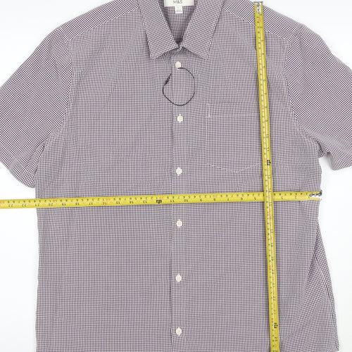 Marks and Spencer Men Purple Check Short Sleeve Collared T-Shirt L