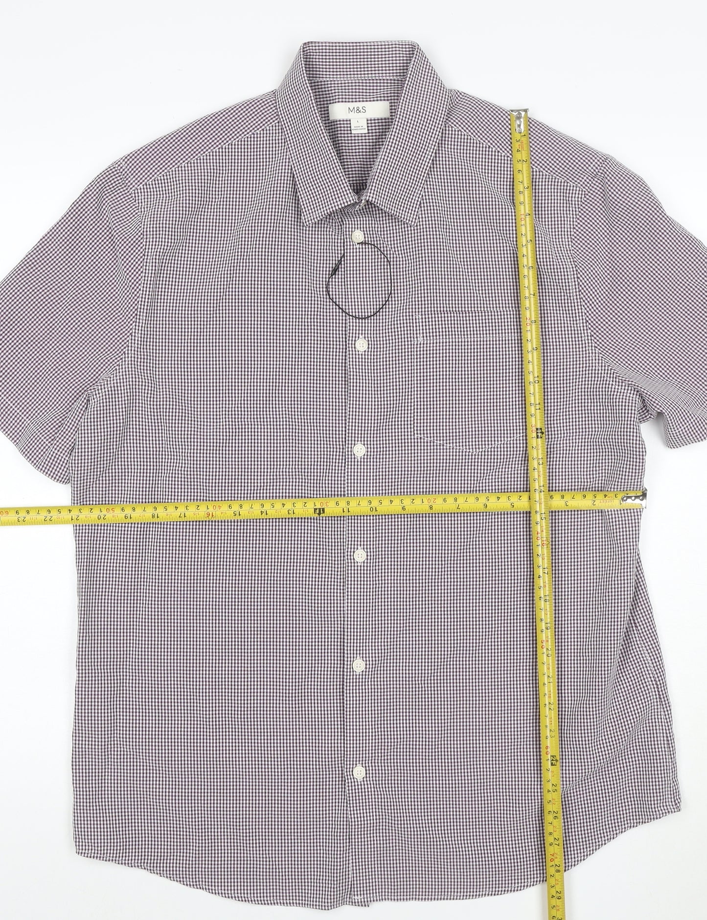 Marks and Spencer Men Purple Check Short Sleeve Collared T-Shirt L