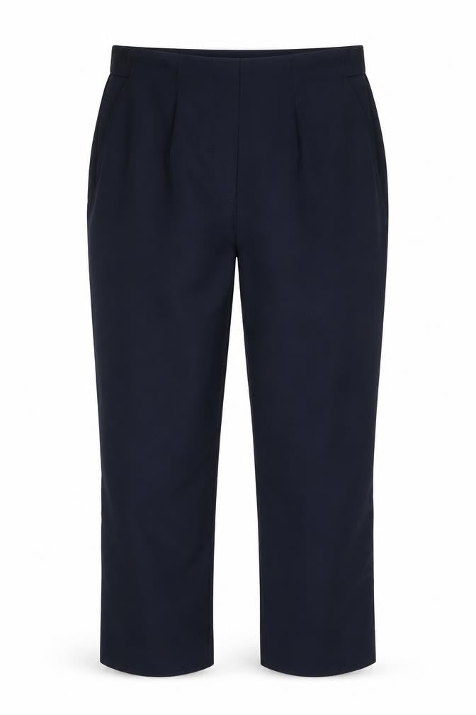 Front view of Marks & Spencer Women's Navy Trousers, size 12, Straight Leg Stretch