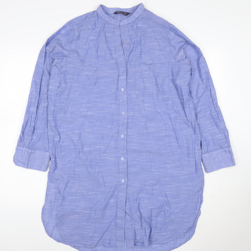 Marks and Spencer Women's Blue Cotton Long Sleeve Shirt Dress Size 14