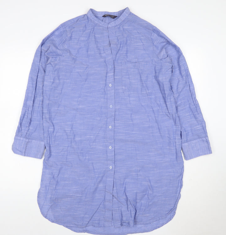 Marks and Spencer Women's Blue Cotton Long Sleeve Shirt Dress Size 14