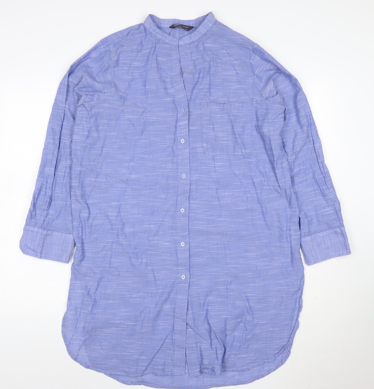 Marks and Spencer Women's Blue Cotton Long Sleeve Shirt Dress Size 14
