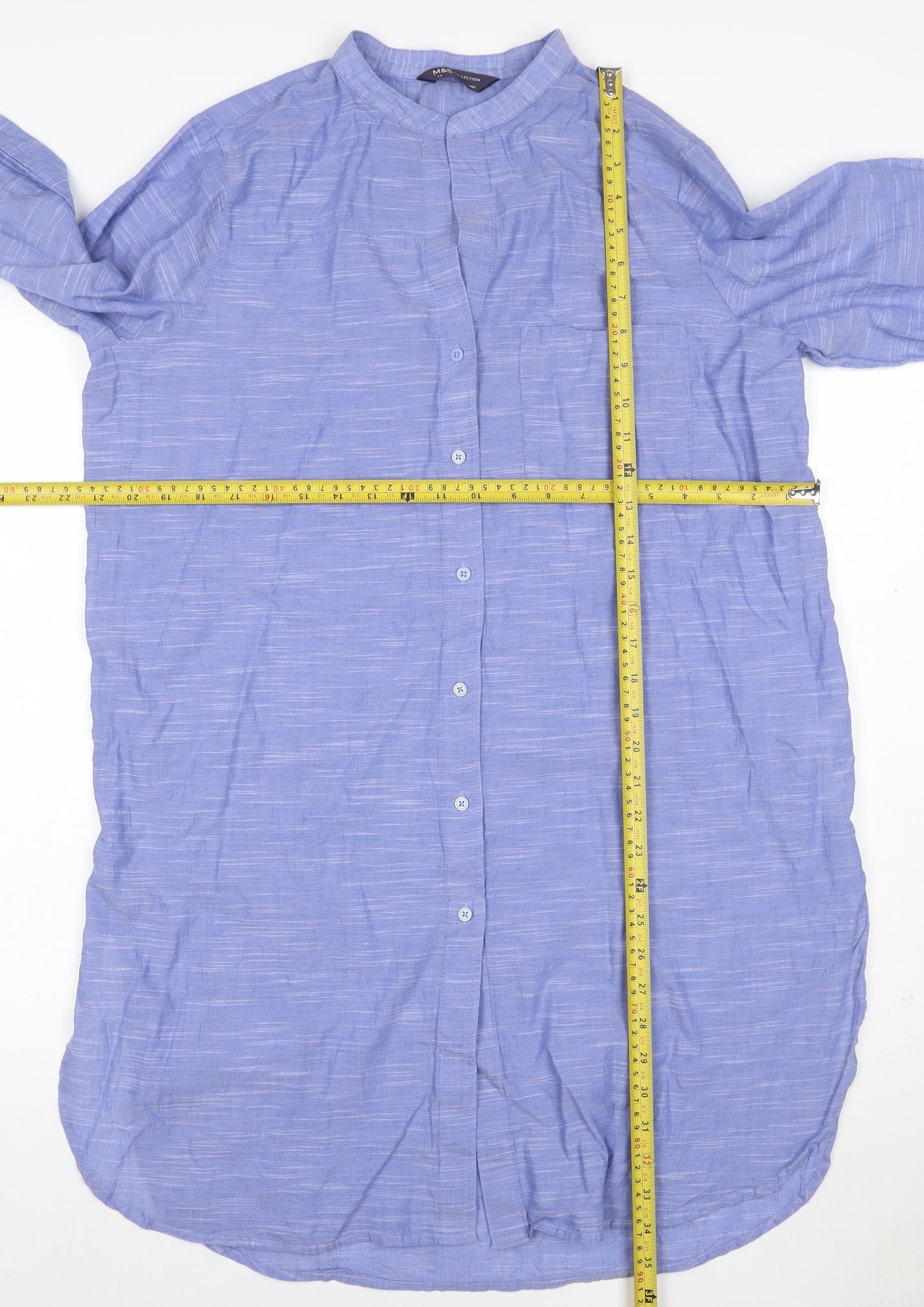 Marks and Spencer Women's Blue Cotton Long Sleeve Shirt Dress Size 14