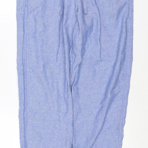 Marks and Spencer Women Blue Linen Blend Elastic Waist Tapered Trousers Size 12 Long